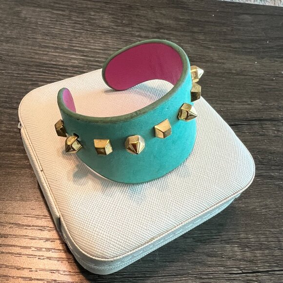 Vince Camuto Turquoise Suede Studded Cuff Bracelet – Gold-Tone Hardware - Picture 2 of 6